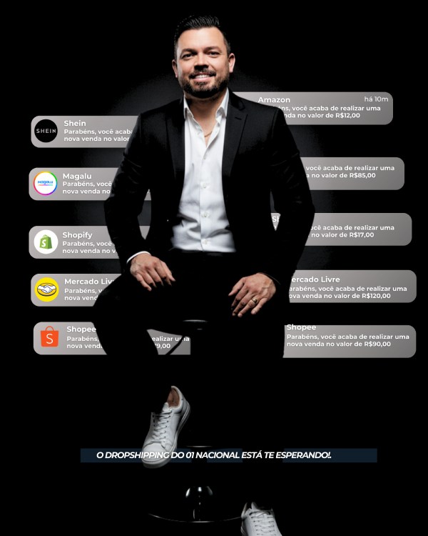 Homem recebendo notificações de vendas de várias plataformas